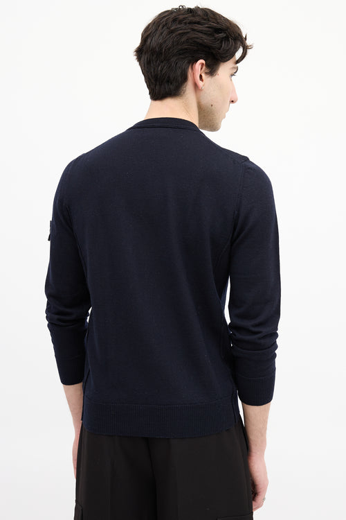 Stone Island Navy Wool Patch V-Neck Sweater