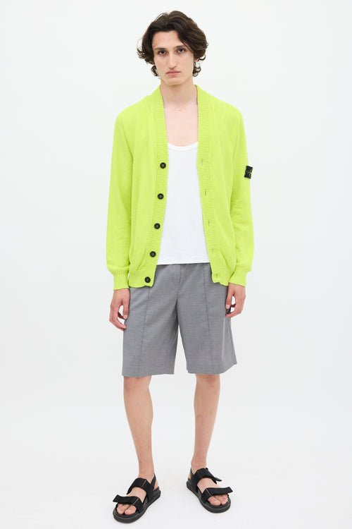 Stone Island Neon Green Ribbed Panel Cardigan