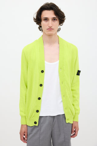 Stone Island Neon Green Ribbed Panel Cardigan