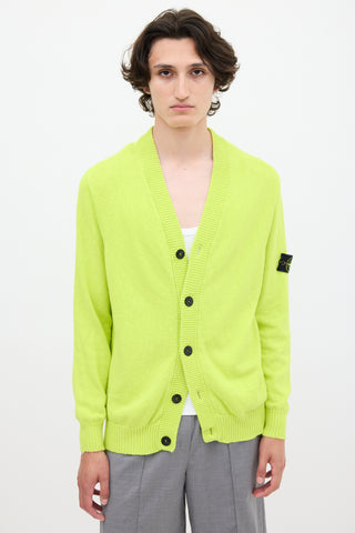 Stone Island Neon Green Ribbed Panel Cardigan