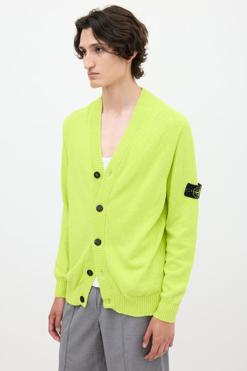 Stone Island Neon Green Ribbed Panel Cardigan