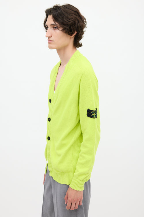 Stone Island Neon Green Ribbed Panel Cardigan