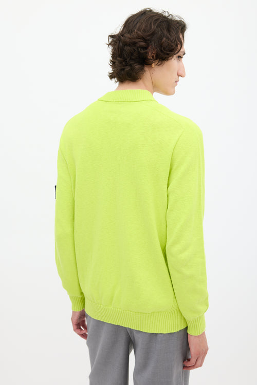 Stone Island Neon Green Ribbed Panel Cardigan