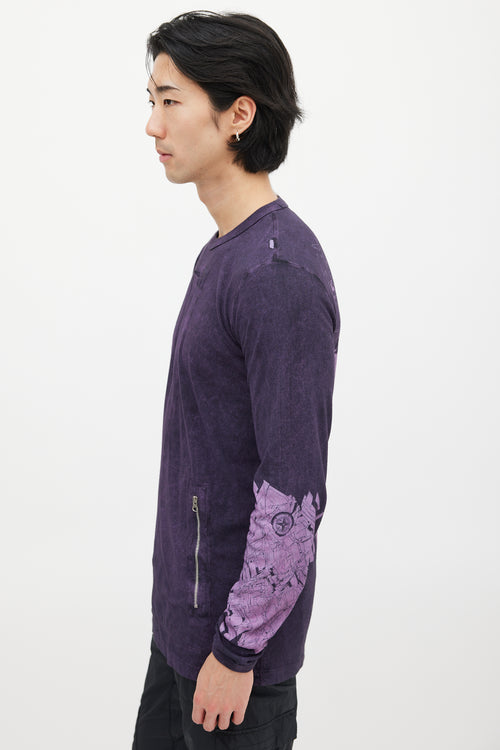 Stone Island Purple Zipped Graphic Long Sleeve Top