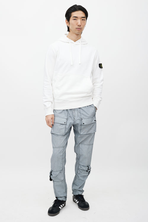 Stone Island White Cotton Logo Patch Hoodie