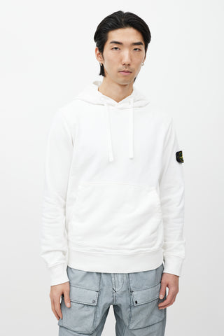 Stone Island White Cotton Logo Patch Hoodie