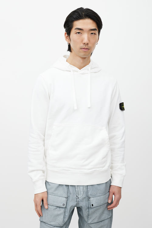 Stone Island White Cotton Logo Patch Hoodie