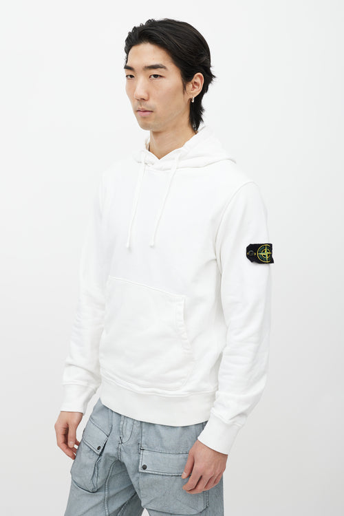 Stone Island White Cotton Logo Patch Hoodie