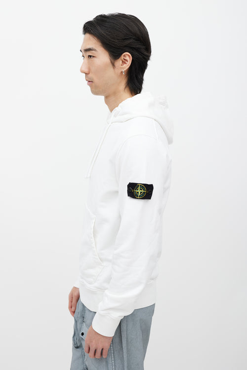 Stone Island White Cotton Logo Patch Hoodie