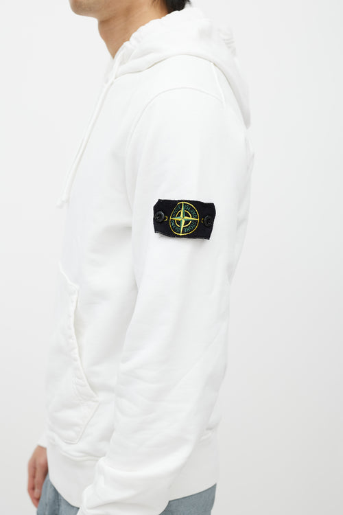 Stone Island White Cotton Logo Patch Hoodie