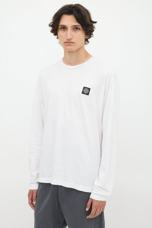 Stone Island White Logo Patch Long Sleeve T-Shirt