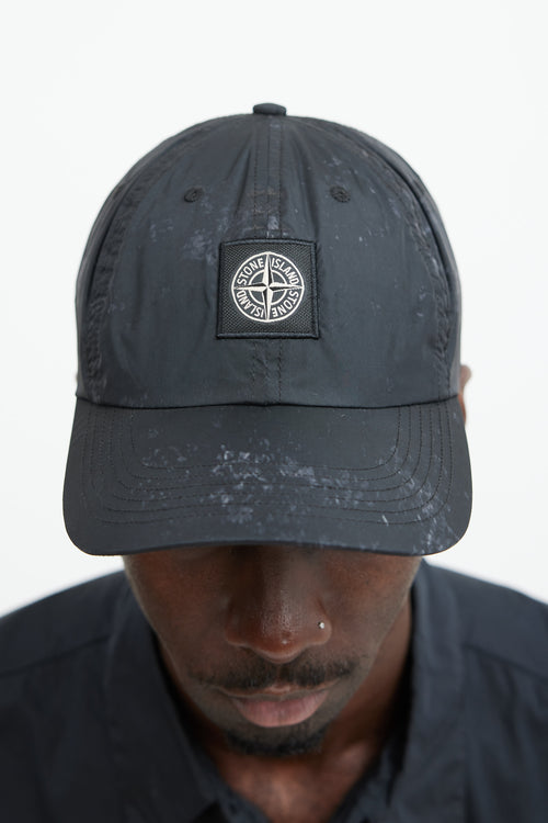 Supreme X Stone Island Black Nylon Splatter Logo Hat