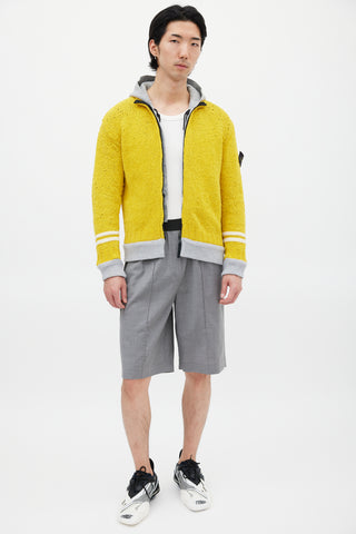 Stone Island Yellow 
Grey Chenille Knit Layered Jacket