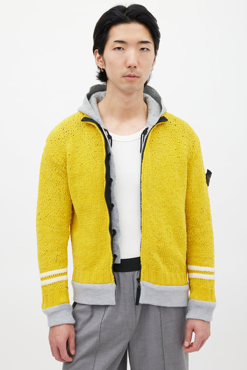 Stone Island Yellow 
Grey Chenille Knit Layered Jacket