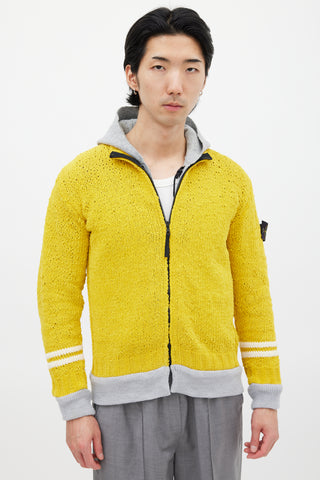 Stone Island Yellow 
Grey Chenille Knit Layered Jacket