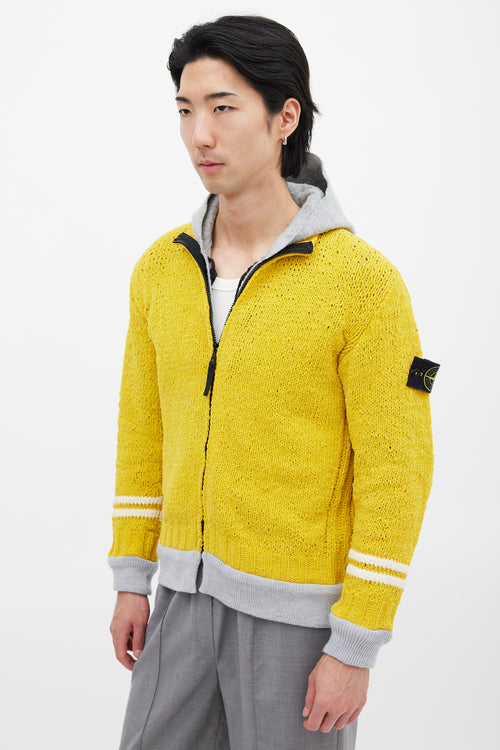 Stone Island Yellow 
Grey Chenille Knit Layered Jacket