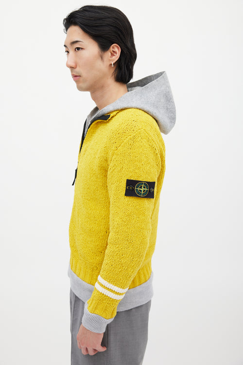 Stone Island Yellow 
Grey Chenille Knit Layered Jacket