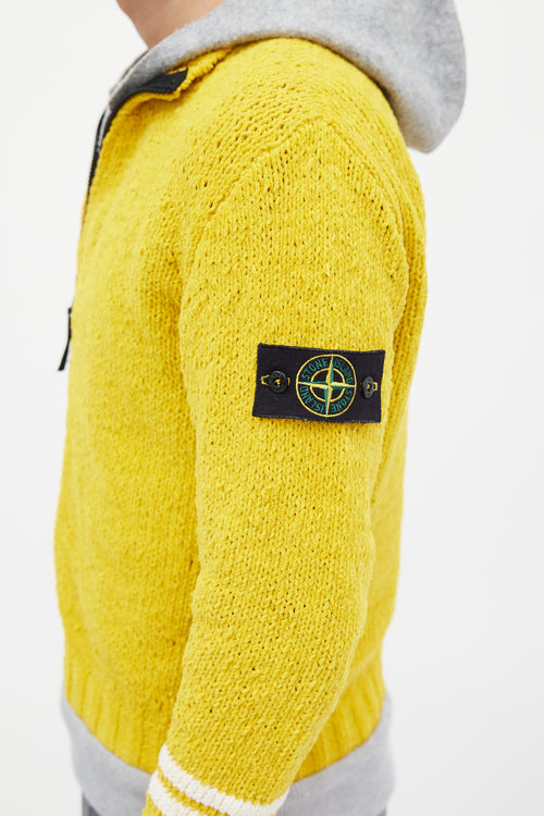 Stone Island Yellow 
Grey Chenille Knit Layered Jacket