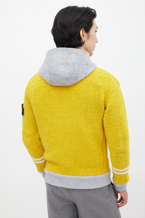 Stone Island Yellow 
Grey Chenille Knit Layered Jacket