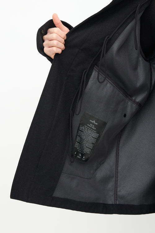 Stone Island Black Wool Stand Collar Coat