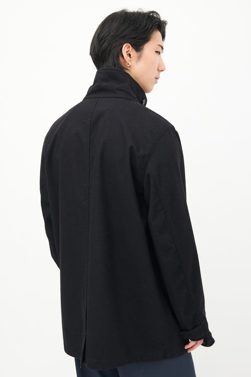 Stone Island Black Wool Stand Collar Coat