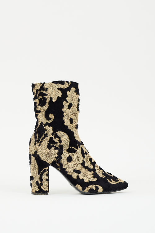 Strategia Black Sherpa 
Gold Floral Heeled Boot