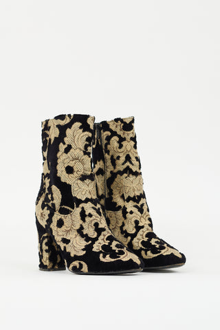 Strategia Black Sherpa 
Gold Floral Heeled Boot