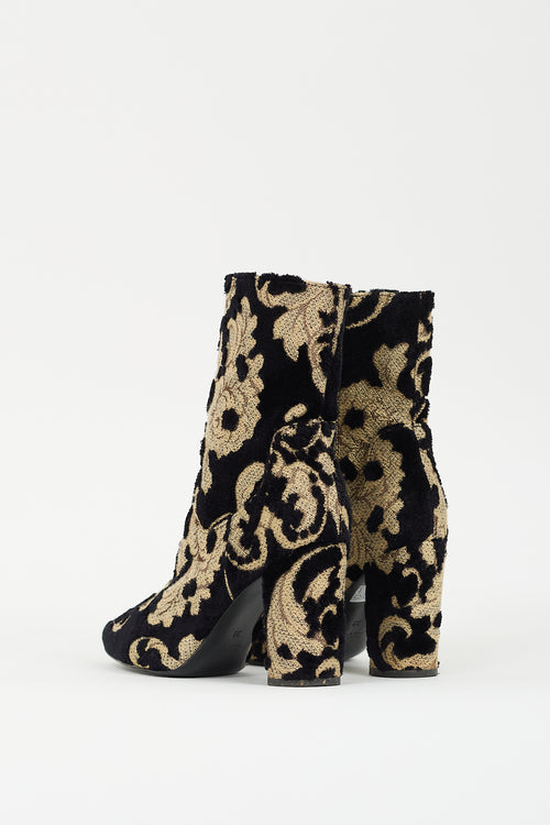 Strategia Black Sherpa 
Gold Floral Heeled Boot