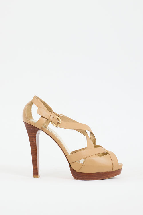 Stuart Weitzman Beige Leather Bandura Platform Sandal