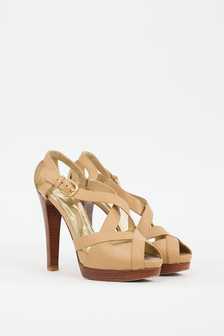 Stuart Weitzman Beige Leather Bandura Platform Sandal