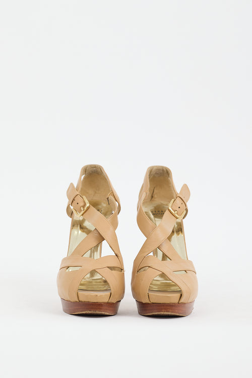 Stuart Weitzman Beige Leather Bandura Platform Sandal