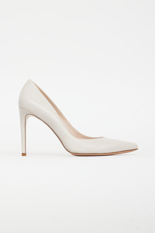 Stuart Weitzman Beige Leather Pointed Toe Pump