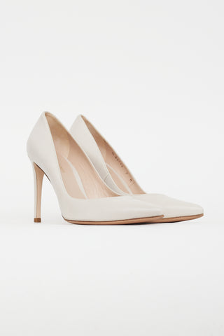 Stuart Weitzman Beige Leather Pointed Toe Pump