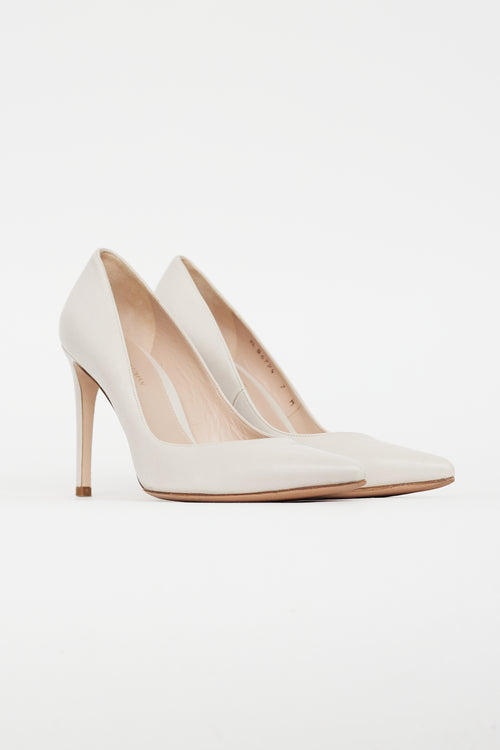 Stuart Weitzman Beige Leather Pointed Toe Pump