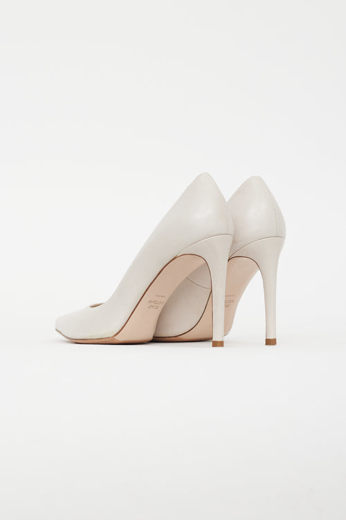 Stuart Weitzman Beige Leather Pointed Toe Pump