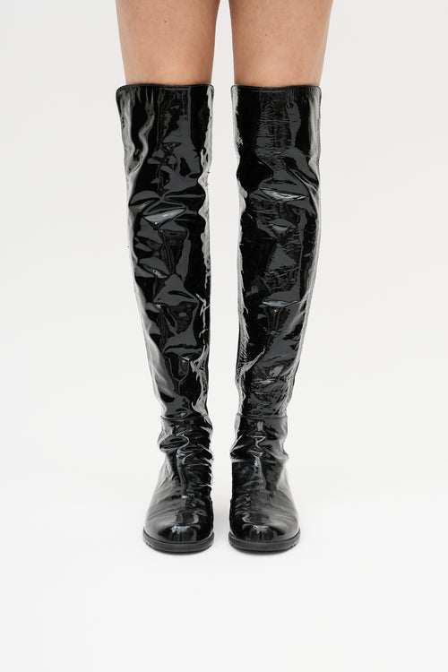 Stuart Weitzman Black 5050 Patent Leather Knee High Boot