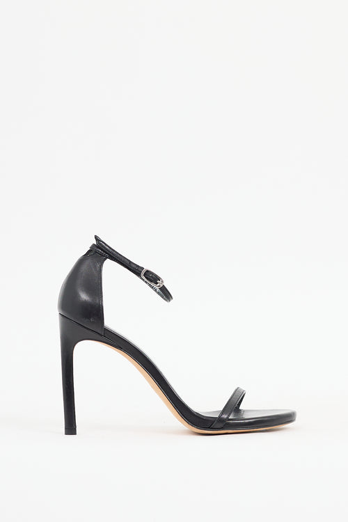 Stuart Weitzman Black Leather Nudist Sandal