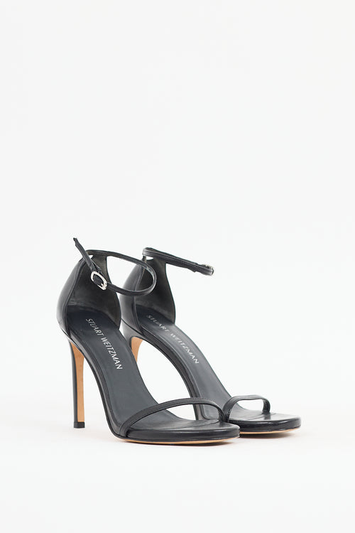 Stuart Weitzman Black Leather Nudist Sandal