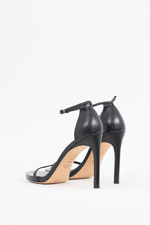 Stuart Weitzman Black Leather Nudist Sandal