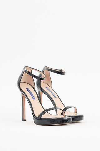 Stuart Weitzman Black Patent Leather Nudist Disco Sandal