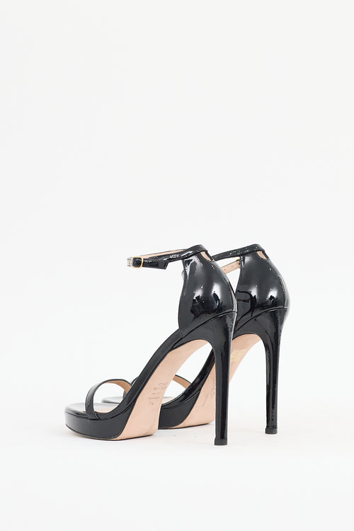 Stuart Weitzman Black Patent Leather Nudist Disco Sandal