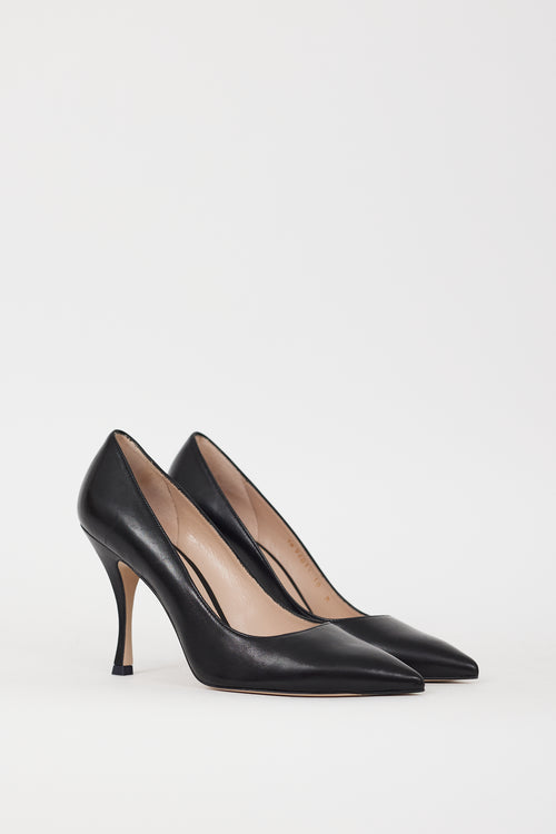 Stuart Weitzman Black Leather Pointed Toe Heel