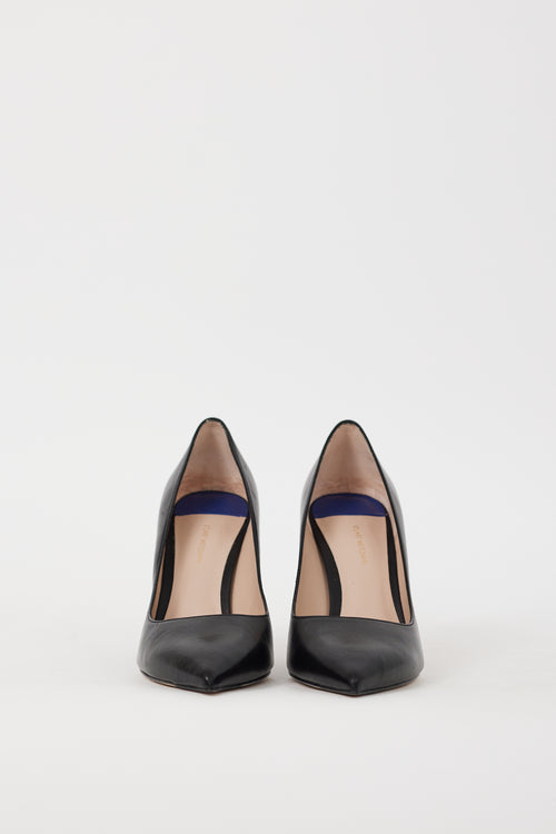 Stuart Weitzman Black Leather Pointed Toe Heel