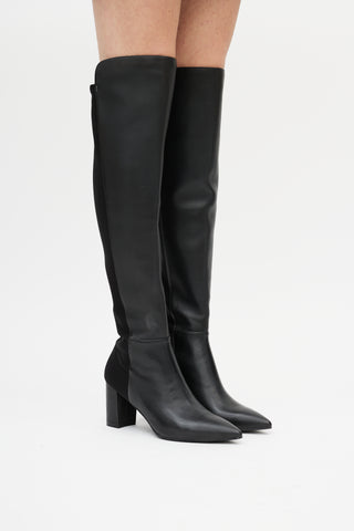 Stuart Weitzman Black Leather Pointed Toe Heeled Boot