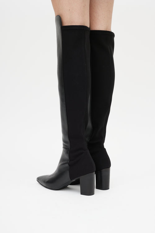 Stuart Weitzman Black Leather Pointed Toe Heeled Boot