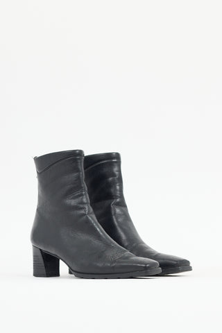 Stuart Weitzman Black Leather Square Toe Boot