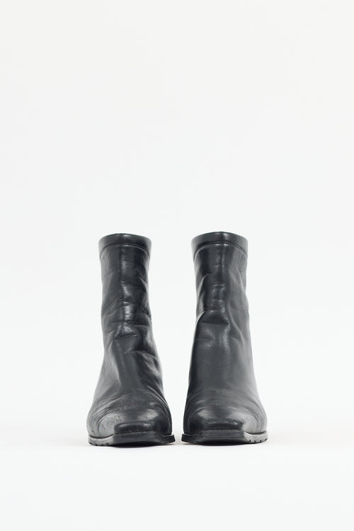 Stuart Weitzman Black Leather Square Toe Boot