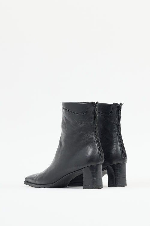 Stuart Weitzman Black Leather Square Toe Boot