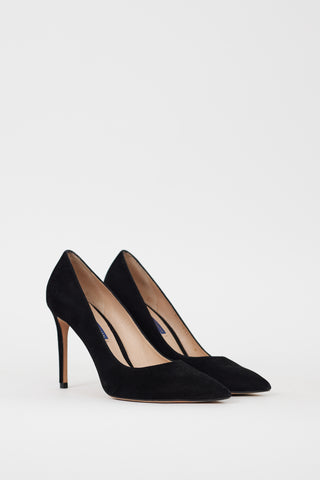 Stuart Weitzman Black Suede Pointed Toe Heel