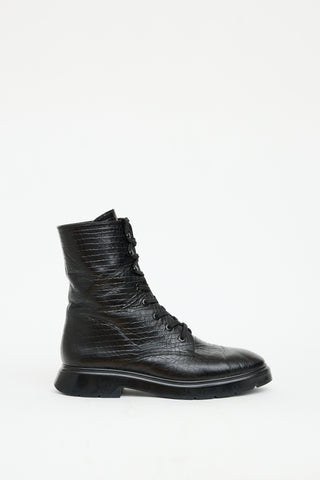 Stuart Weitzman Black Leather Embossed Ankle Boot